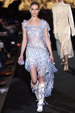 blue and white lace midi dress with boots