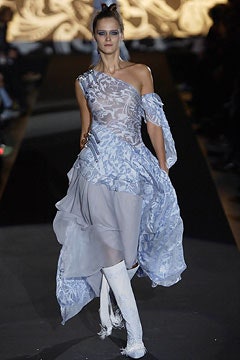 blue and white asymmetric dress