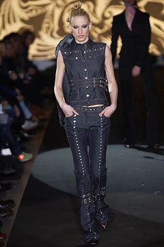 black denim fitted vest and pants