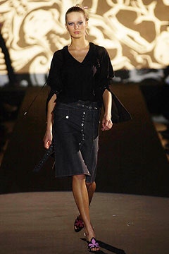 black silk top with denim skirt