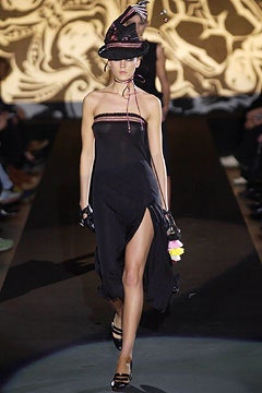 black silk fitted dress with hat