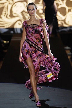 pink multi-colored ruffled dress