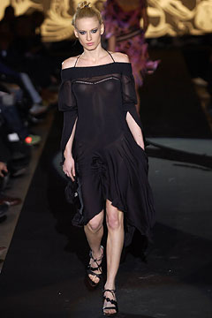 black silk off-shoulder dress