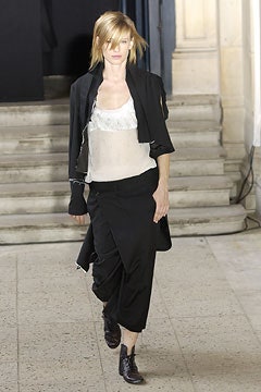 sheer white top with black skirt
