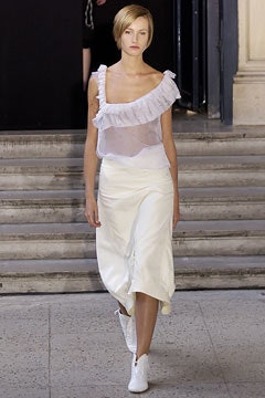 white silk slit relaxed straight-leg midi skirt