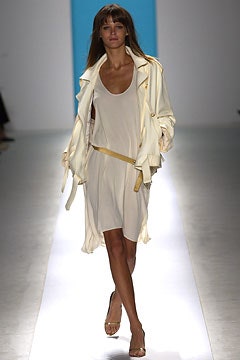 white silk relaxed dress with beige coat
