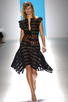 black striped belted midi dress