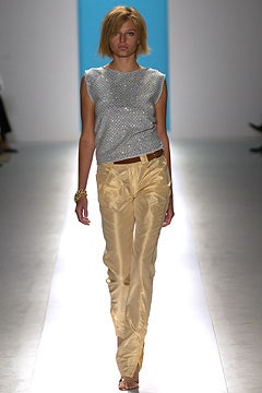 gray embellished top and beige pants