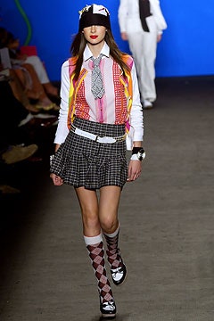 color-blocked fitted shirt and pleated skirt