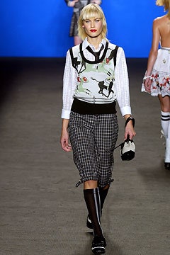 white collared top with checked pants