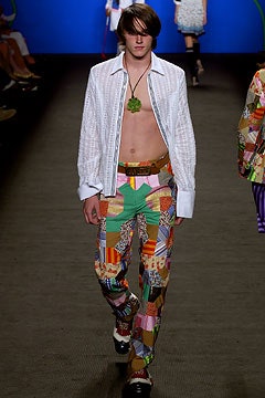 white relaxed shirt with multi patchwork pants