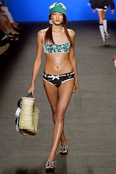 green printed bikini with hat