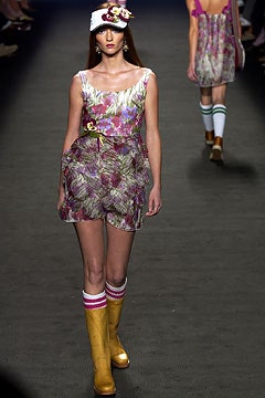 floral short dress with yellow boots