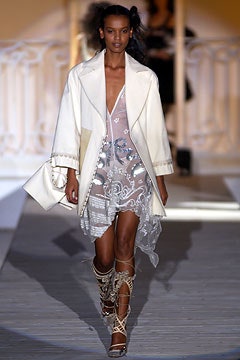 white silk coat and clear dress