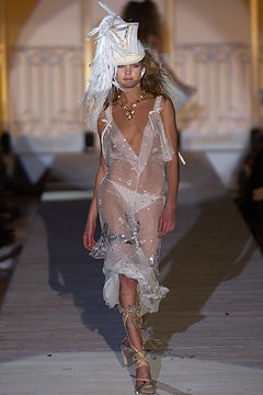 white silk fitted dress with feathers