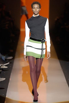 black fitted top with color-blocked skirt