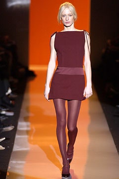 maroon mini-dress with tights