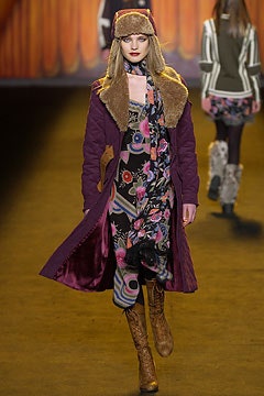 purple wool coat with floral dress