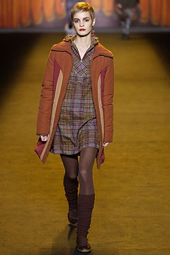 brown coat with plaid dress