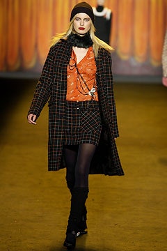 checked wool coat with orange top