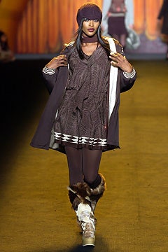 brown printed relaxed dress with faux-fur coat