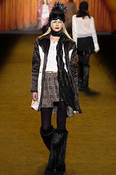 brown and white fitted coat with mini skirt