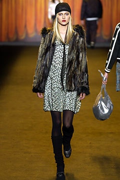 black fur coat with mini dress