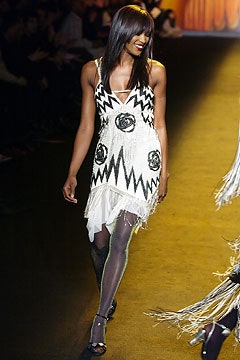 white and black fringed dress