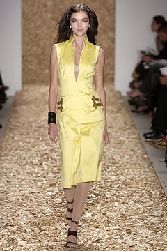 fitted yellow silk midi dress