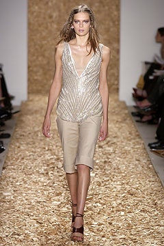 beige silk sleeveless v-neck fitted pleated shiny top
