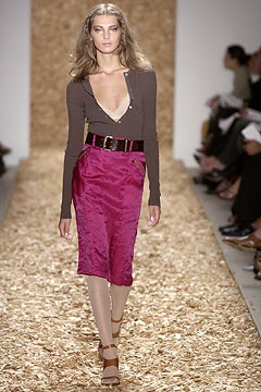 pink silk fitted pencil skirt