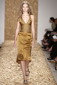 fitted gold silk midi dress