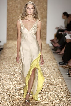 beige silk sleeveless gown