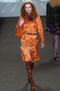 orange silk long-sleeve v-neck fitted ruffled tiered dress