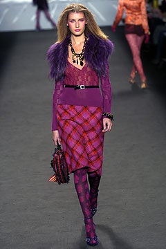 purple and red fitted dress with fur coat