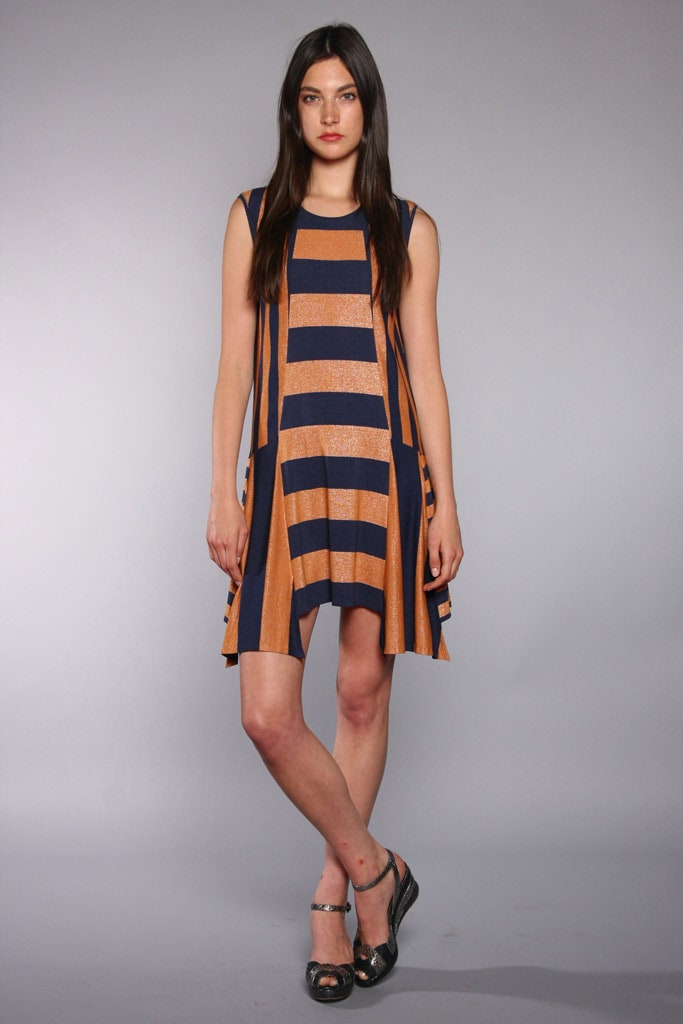navy and orange striped dress