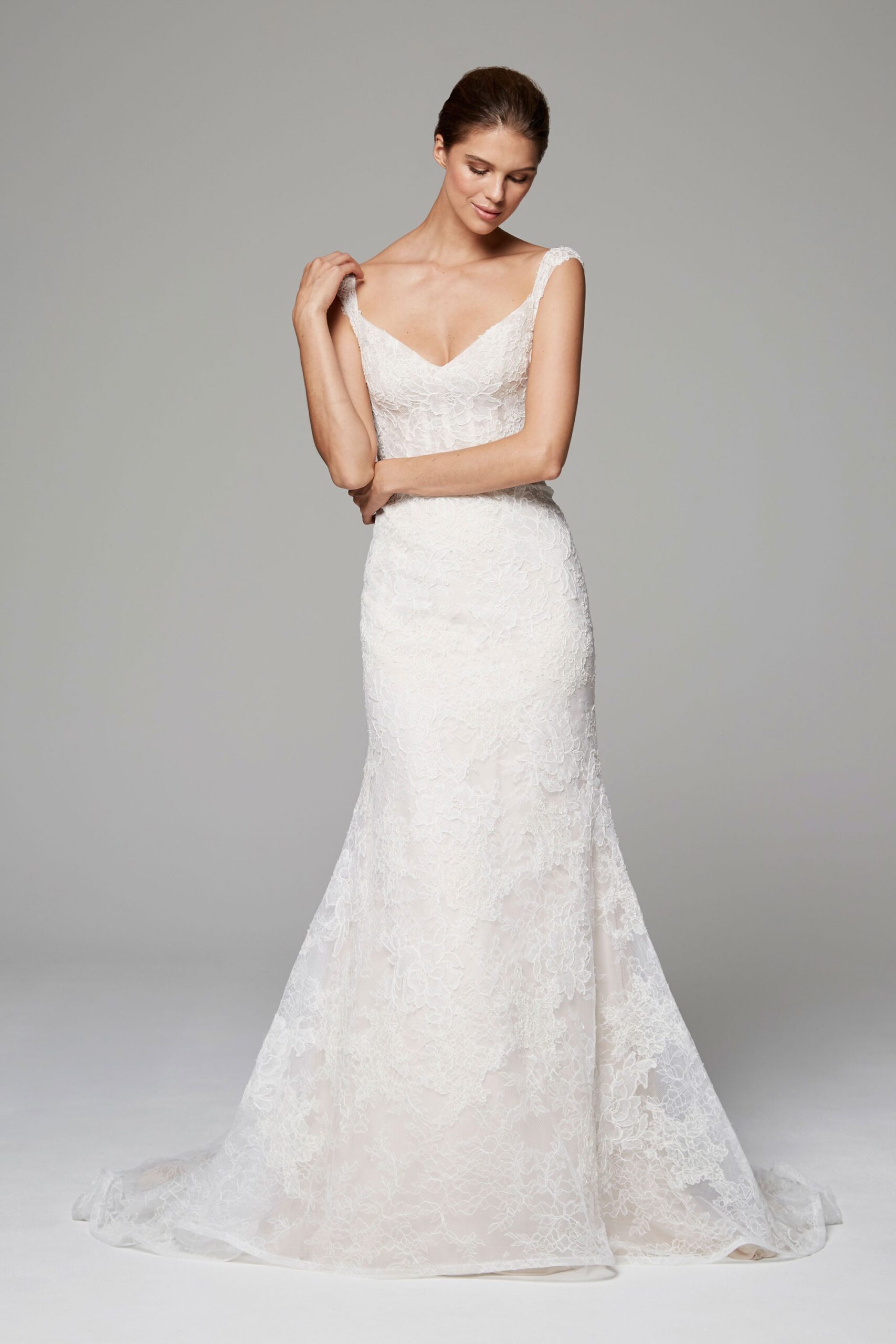 white lace fitted gown