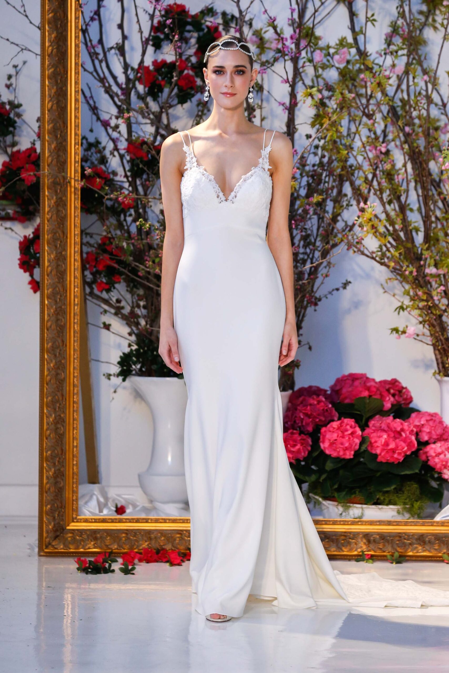white silk fitted gown