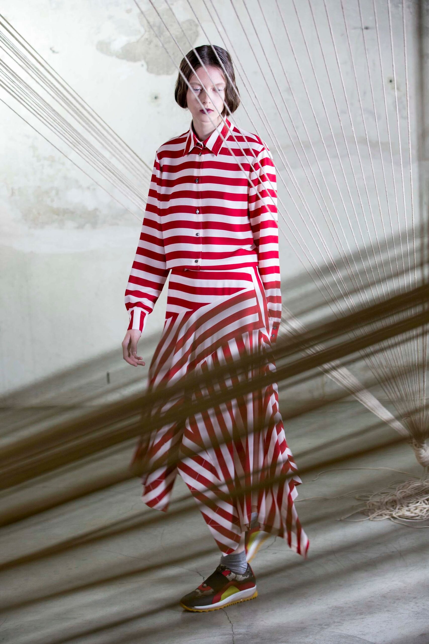 red and white striped midi dress