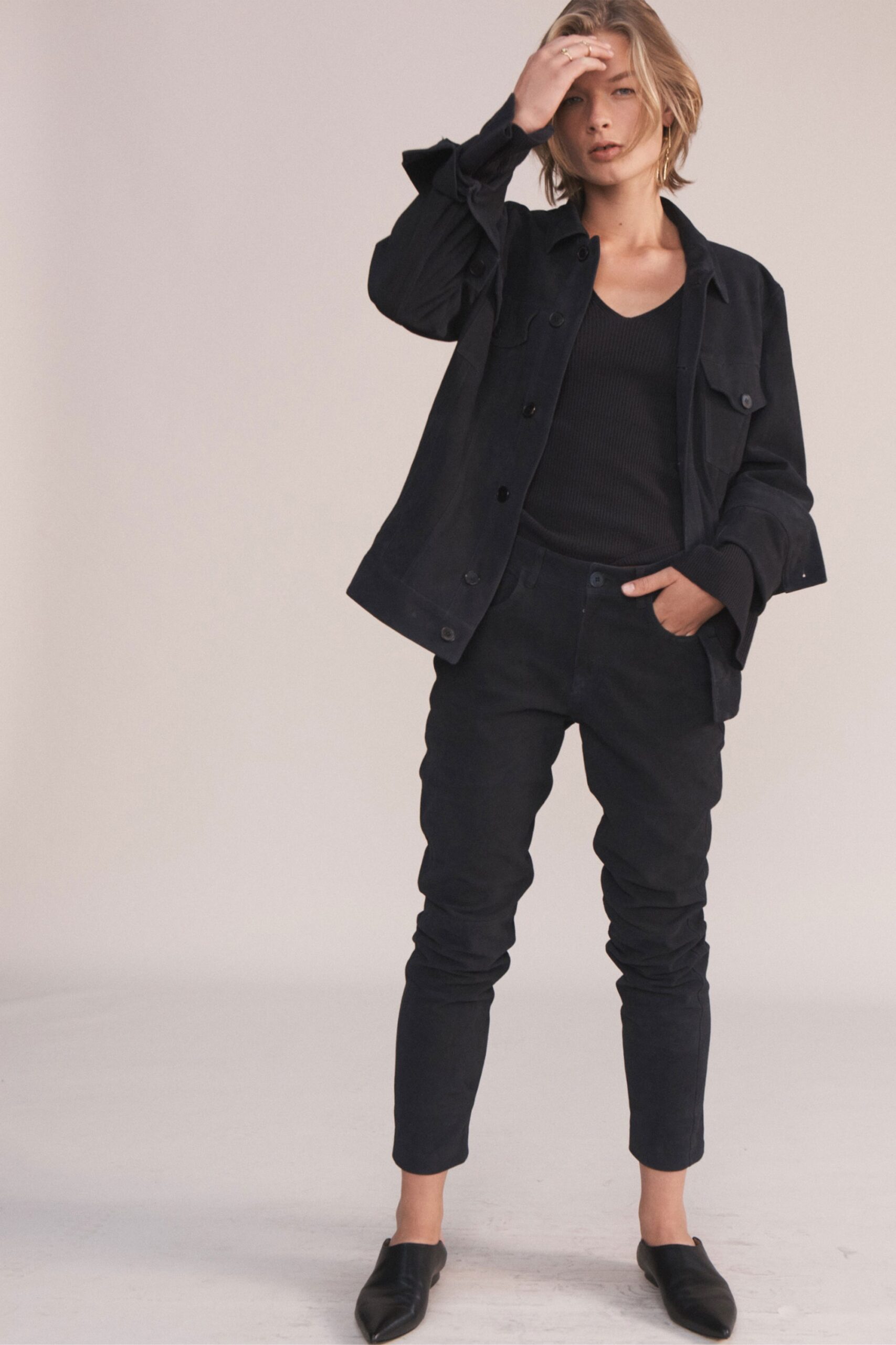 black relaxed jacket with fitted top
