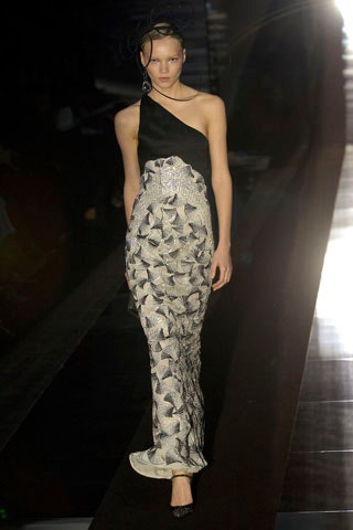 black and white asymmetric gown