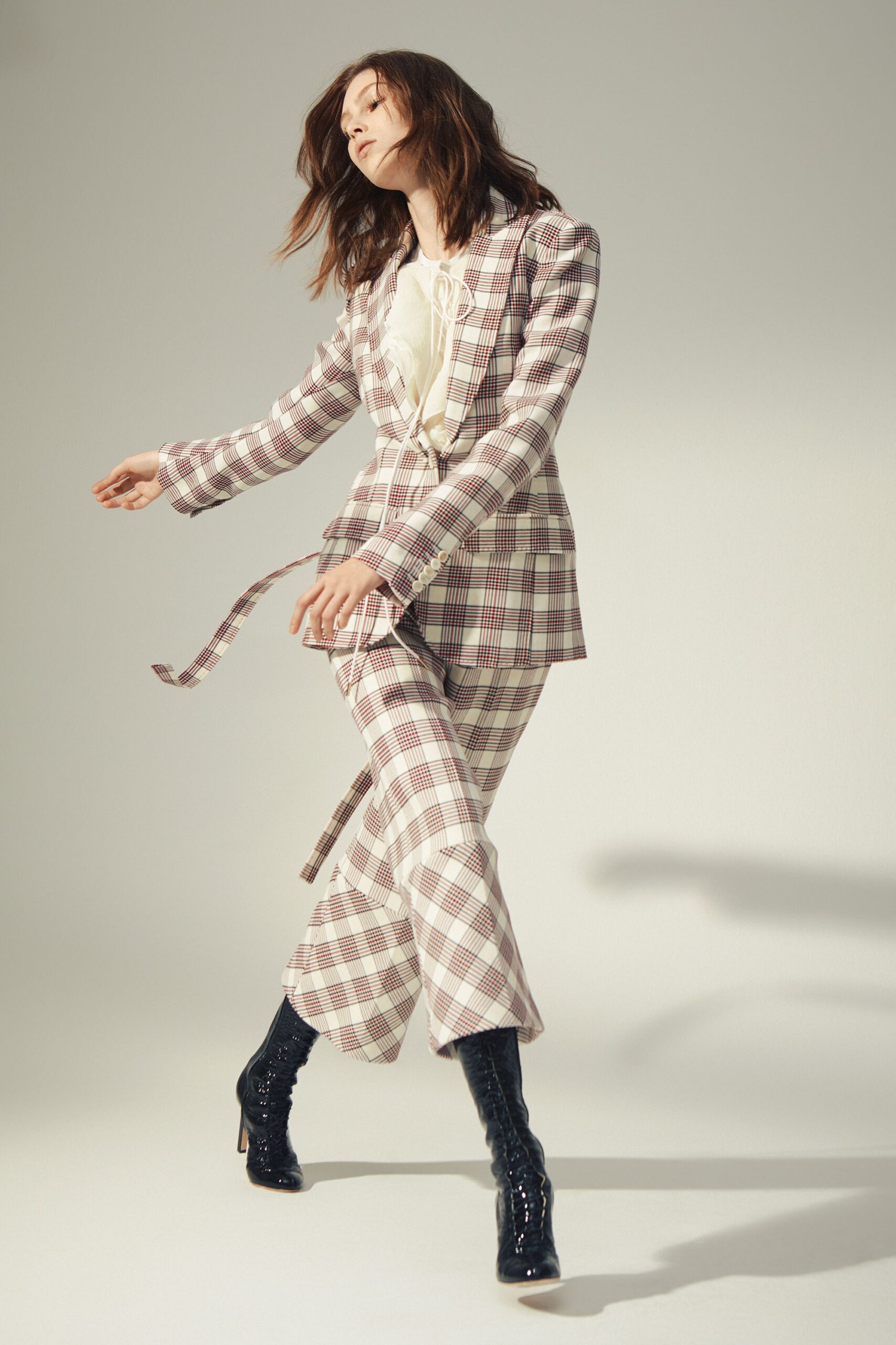 beige and brown checked suit