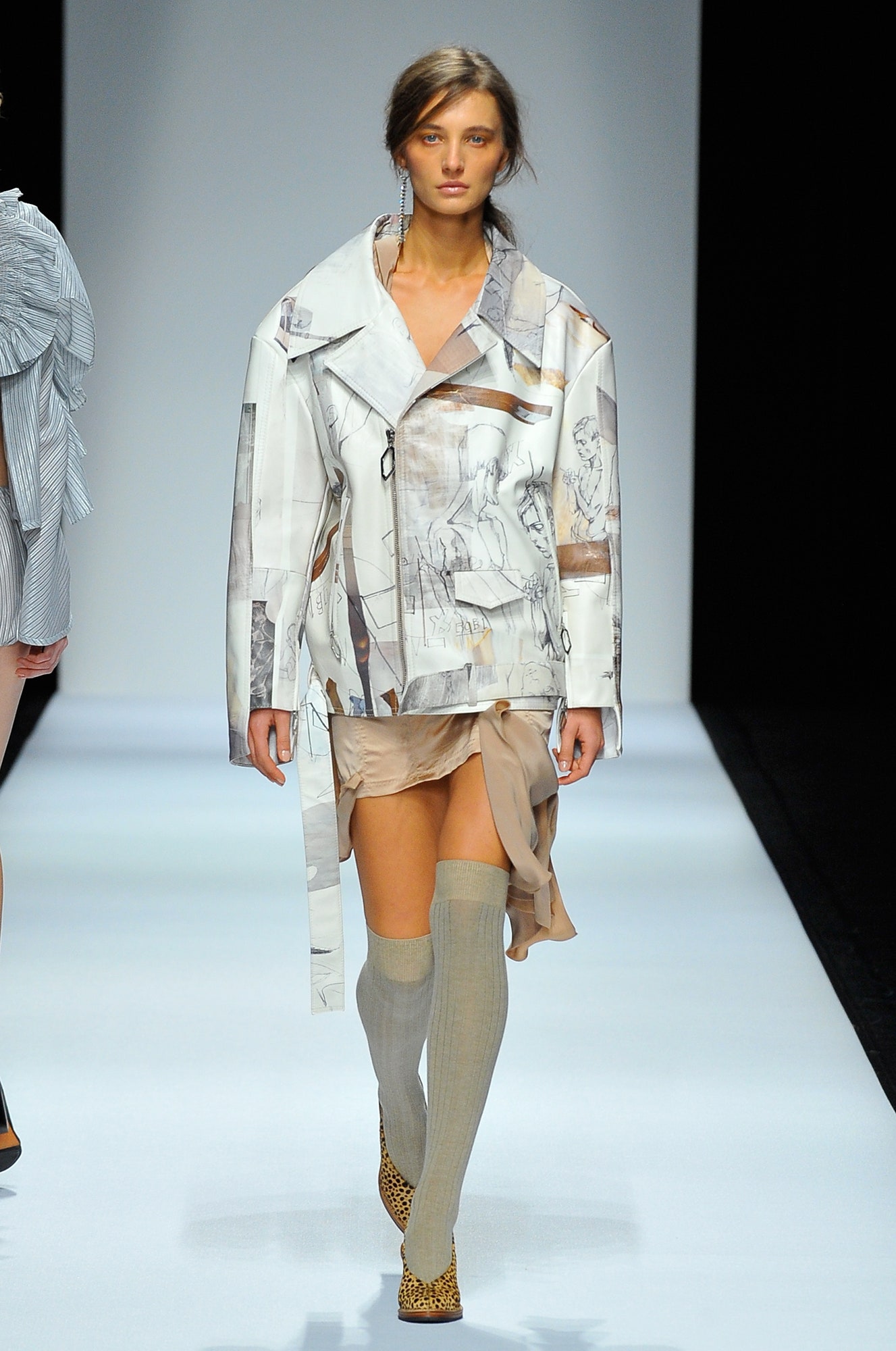beige silk asymmetric fitted draped mini skirt