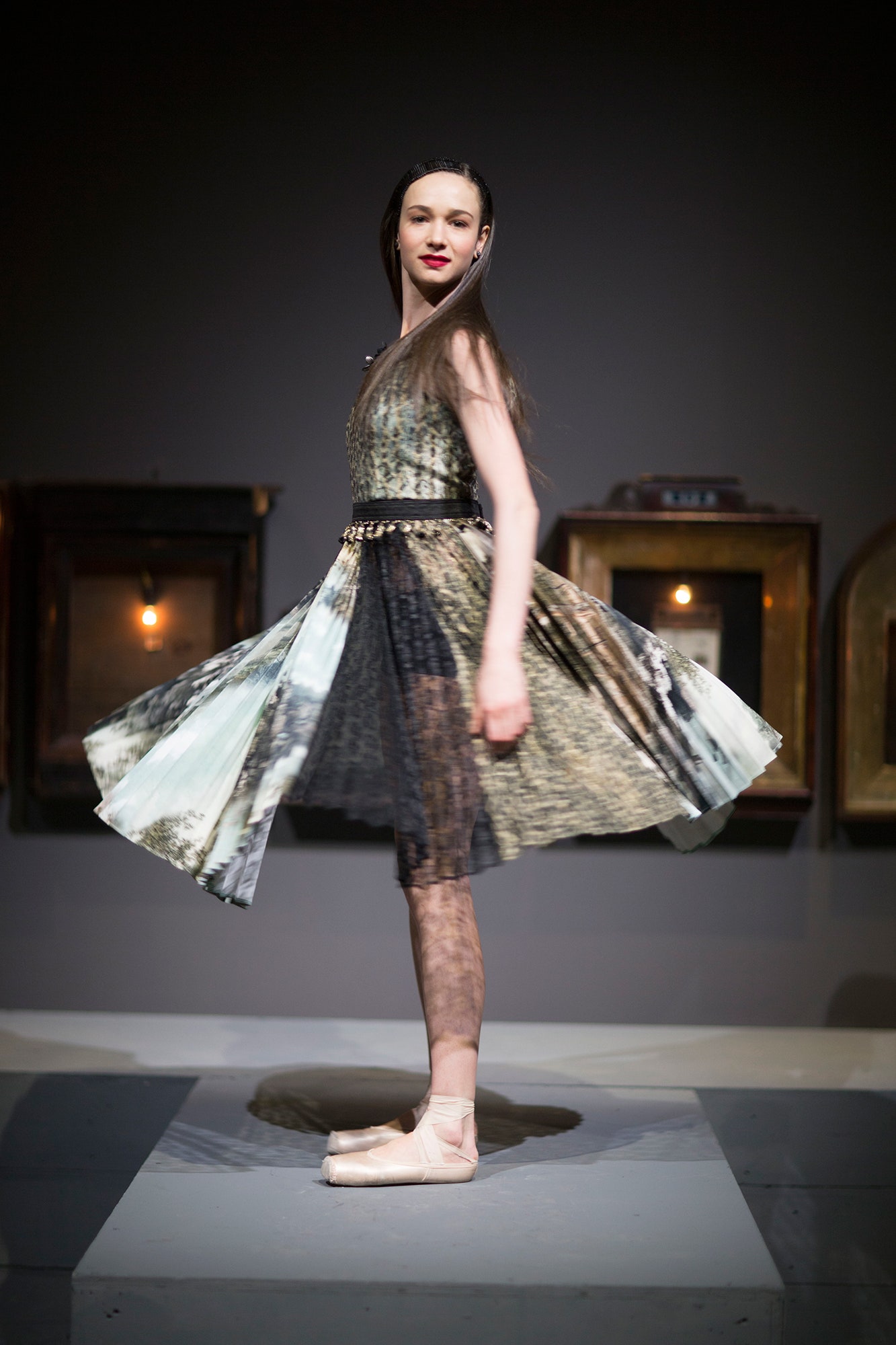 multi-colored pleated lace dress