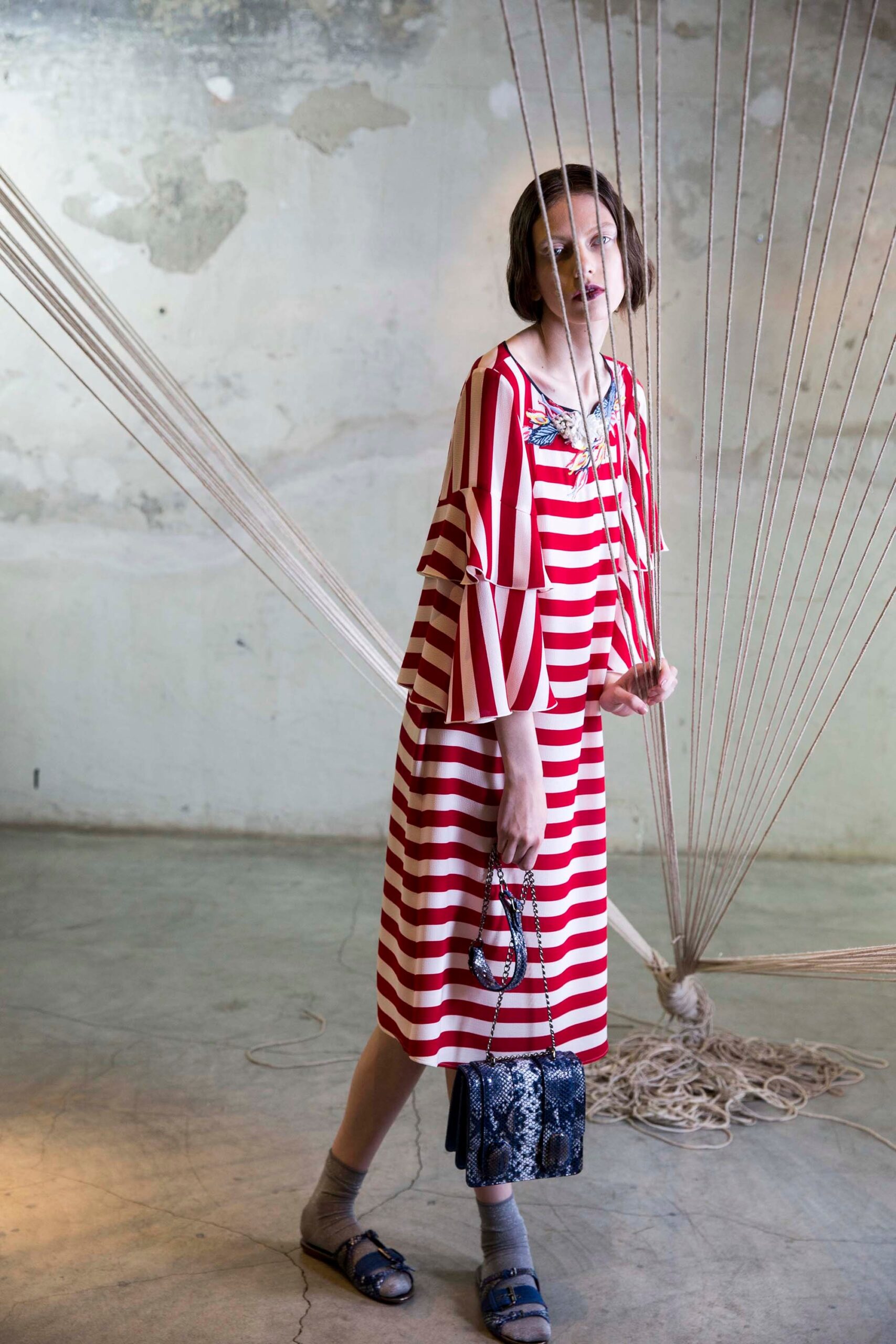 red and white striped midi dress