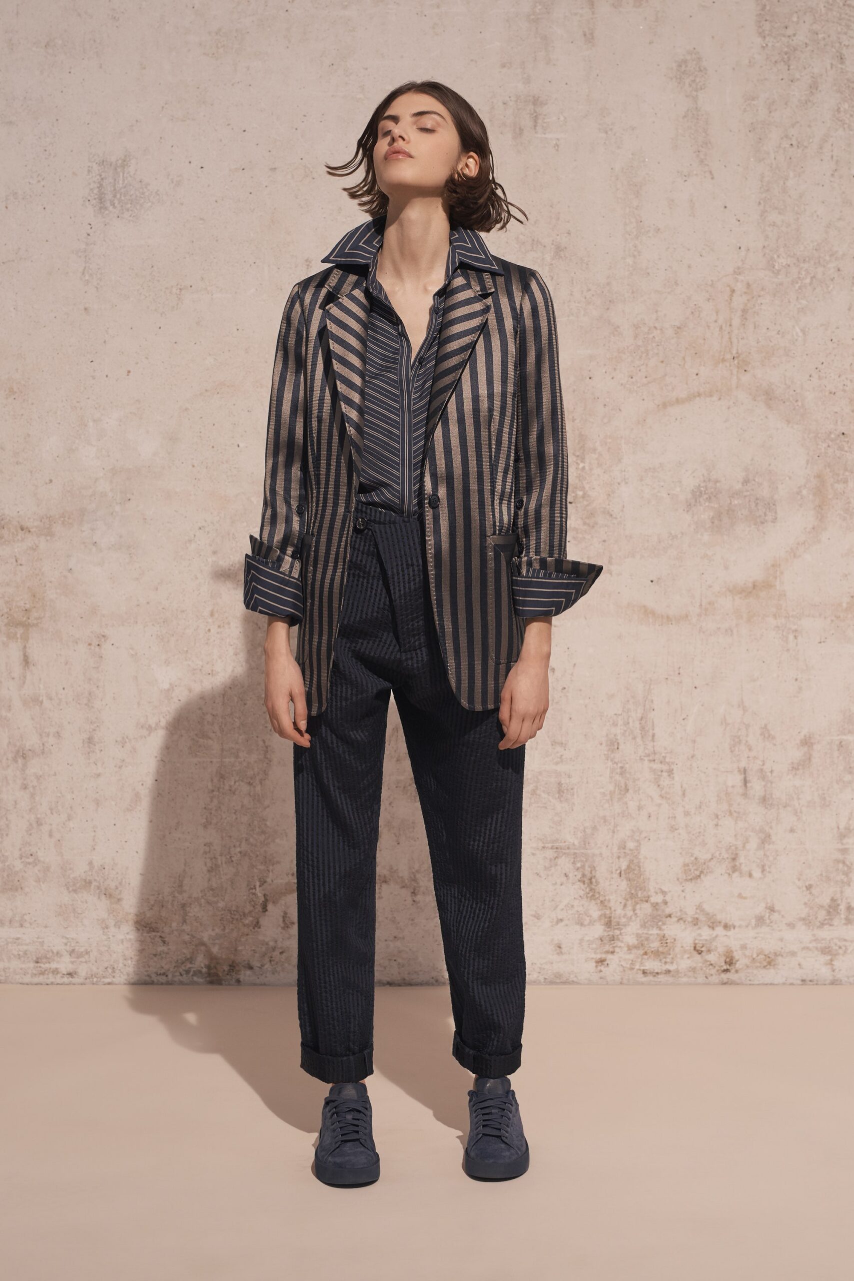 striped blue tailored blazer