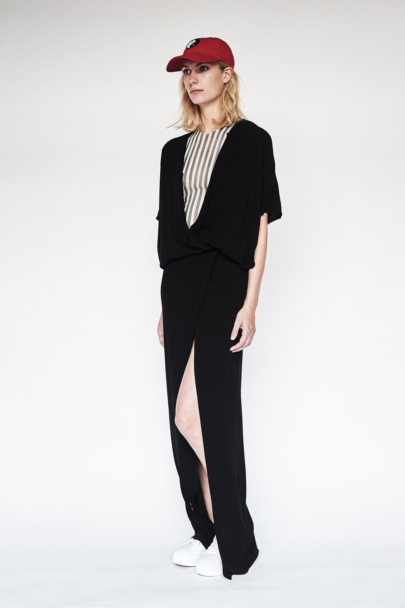 black relaxed midi dress with slit
