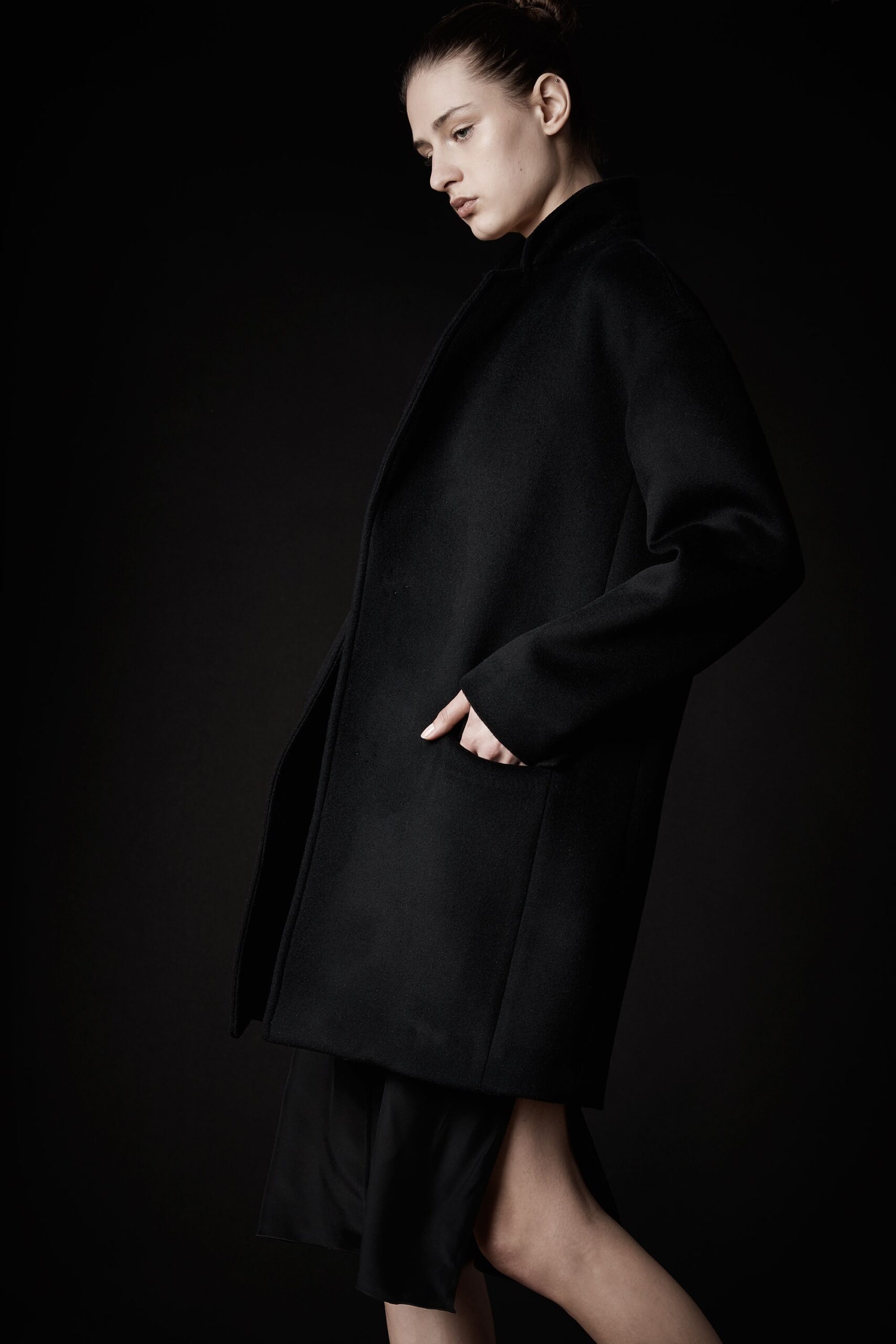 black wool coat and dress