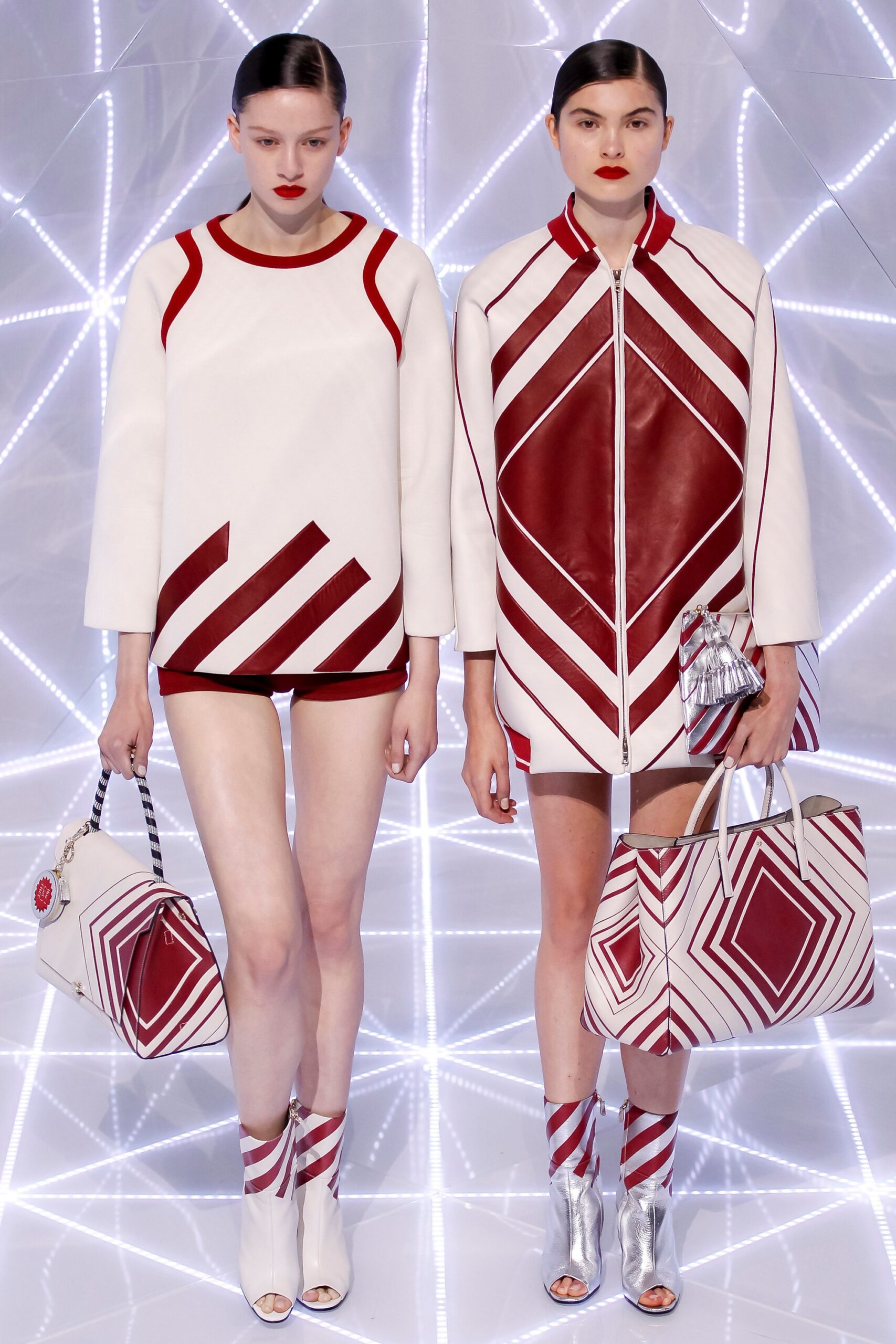 white and red striped top and coat