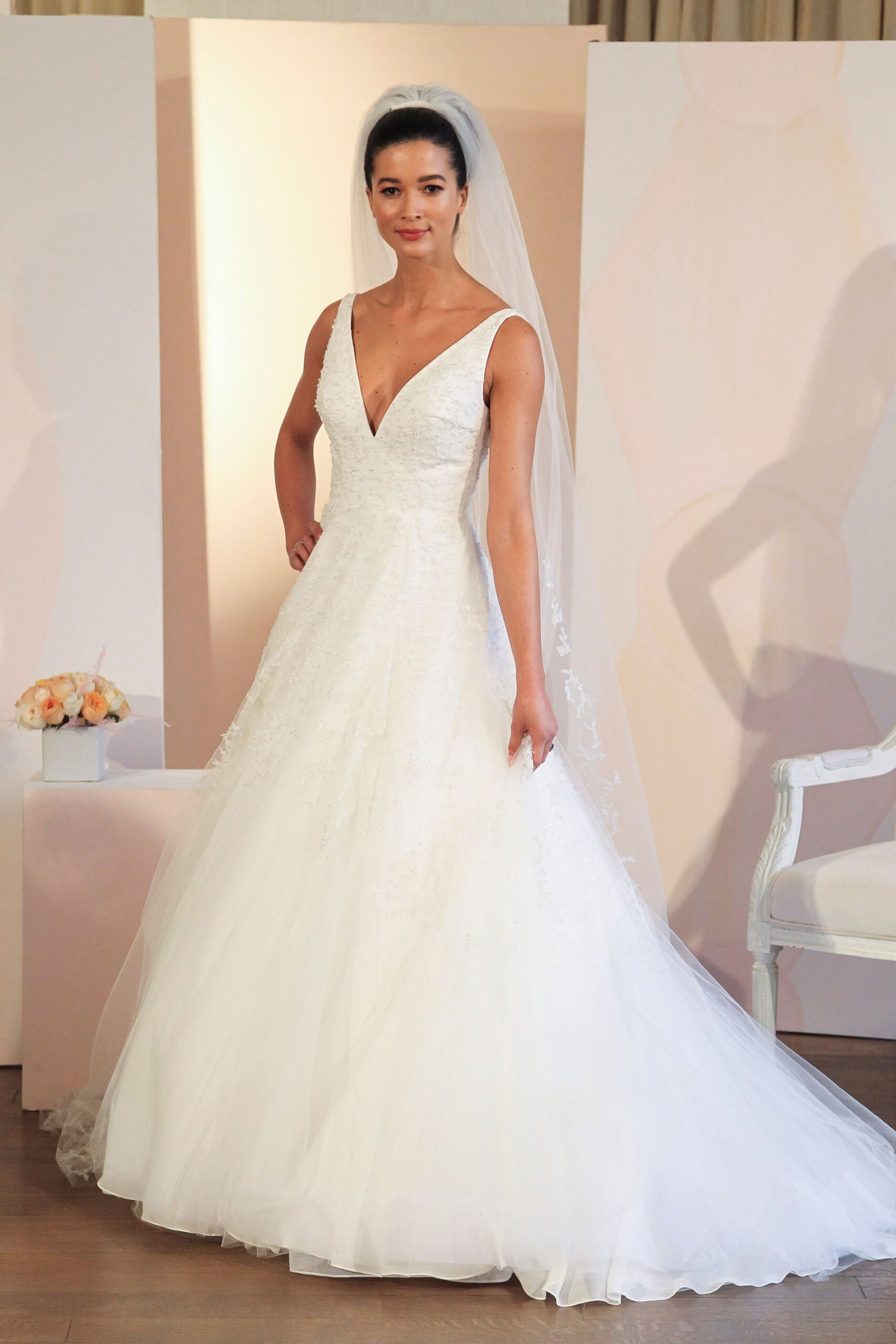 white silk tulle gown with veil